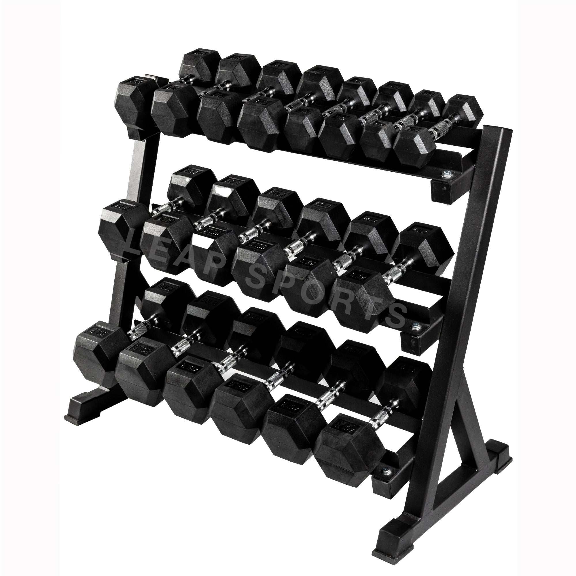 Premium Rubber Hex Dumbbell (5 - 50LB) & Rack Combo – LEAP SPORTS USA